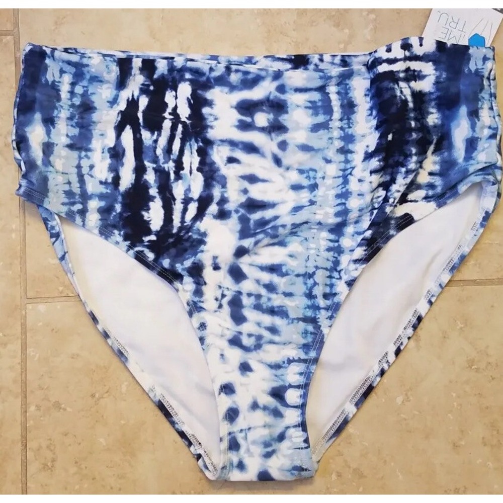 Time and Tru Women High Waisted Swimsuit Bikini Bottom TyeDye 1X(16W-18W) NEW